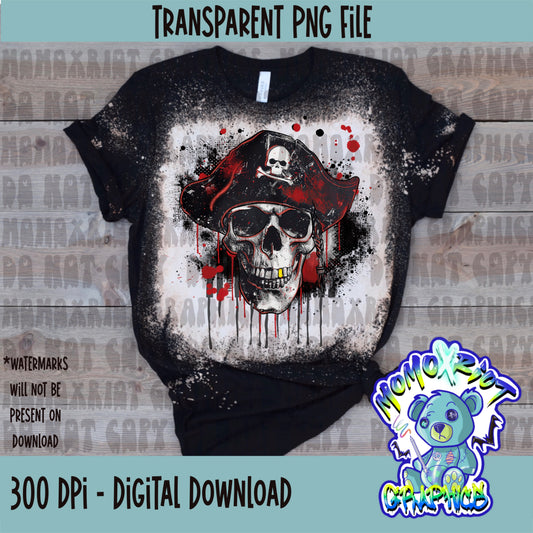 Black/Red Pirate Skull PNG File