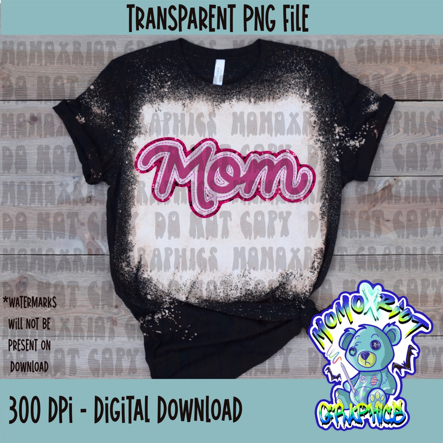 Mom - Pink - Faux Patch PNG File