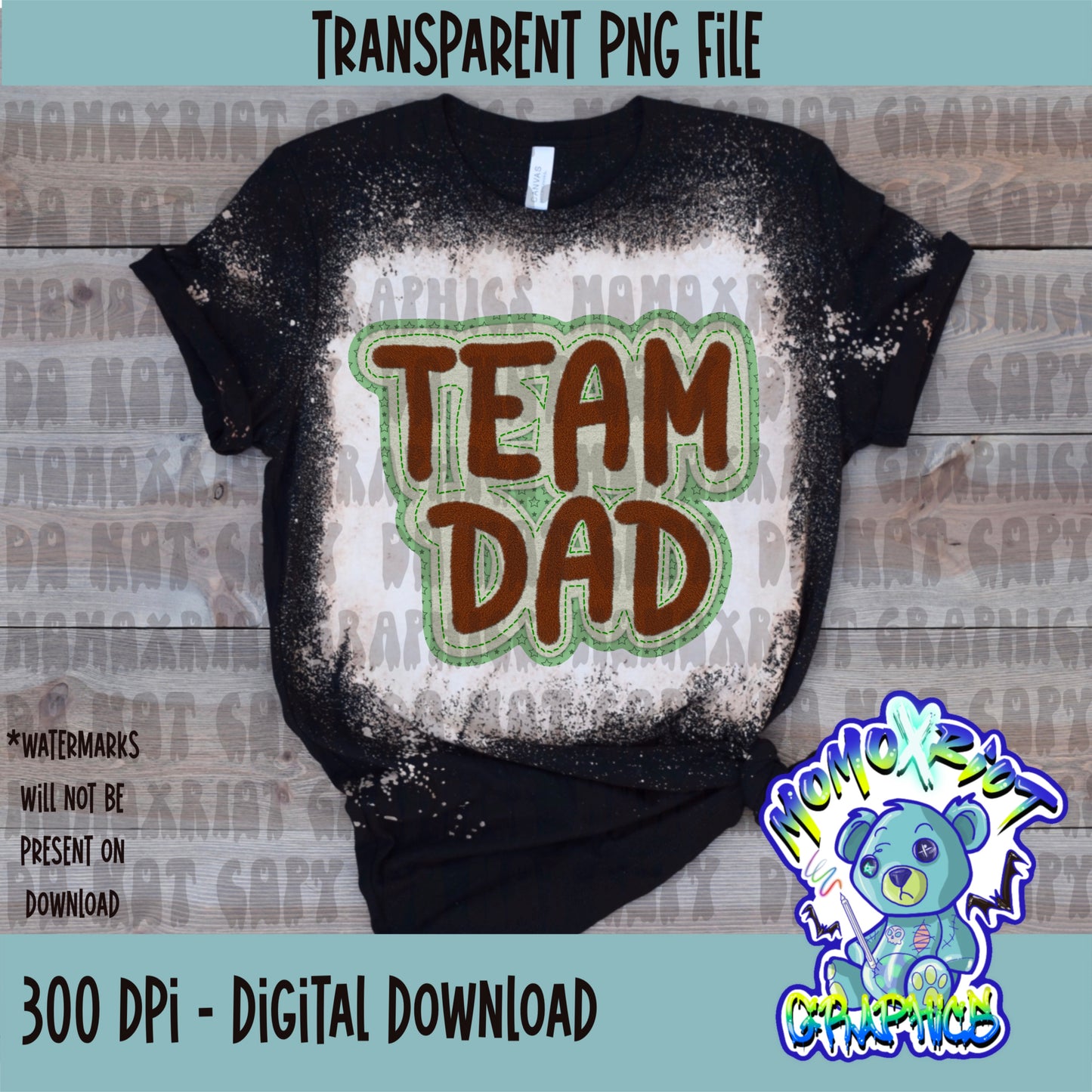 Team Dad - Red/Green Faux Patch PNG File