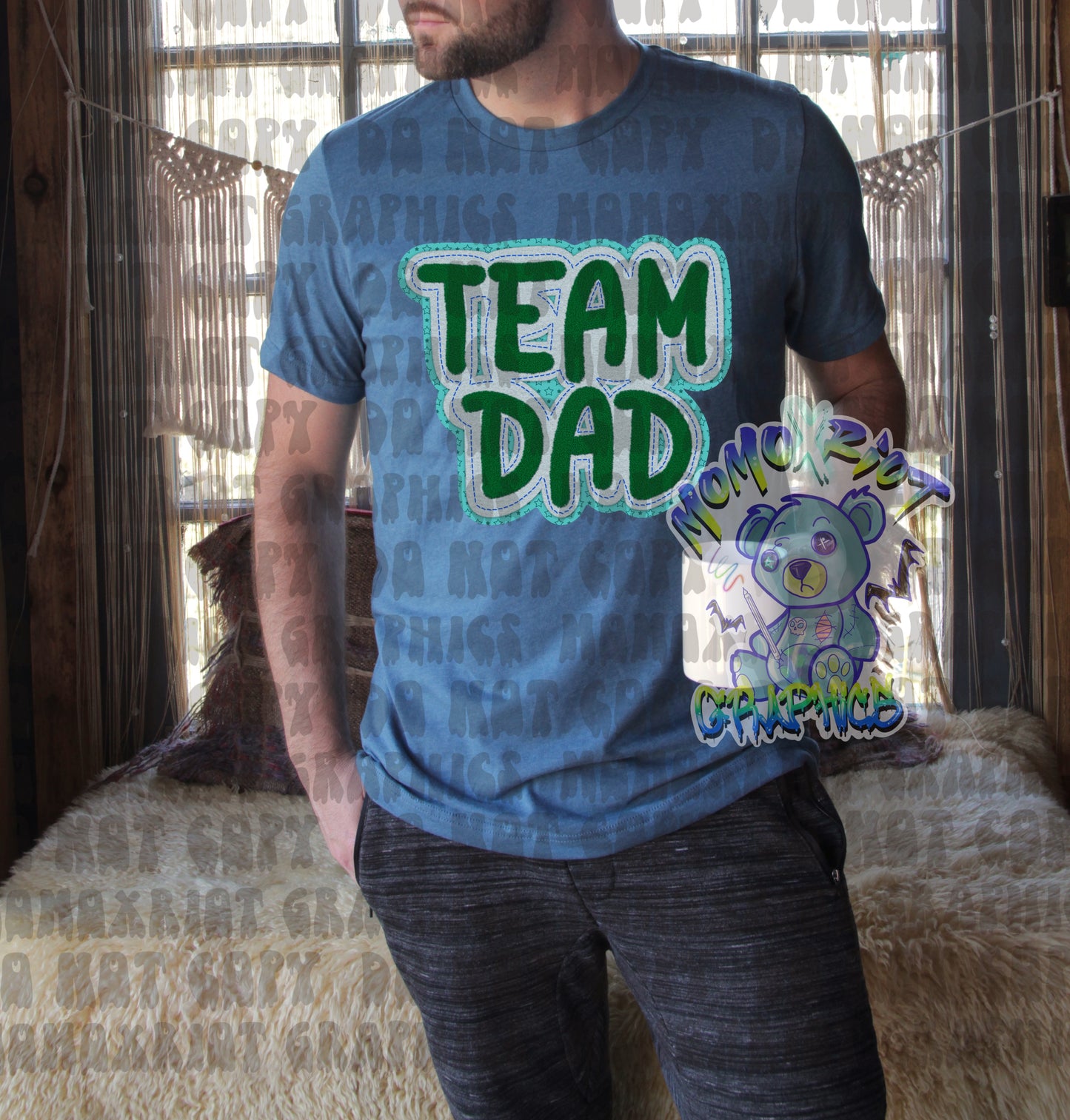 Team Dad - Blue/Green/Teal Faux Patch PNG File