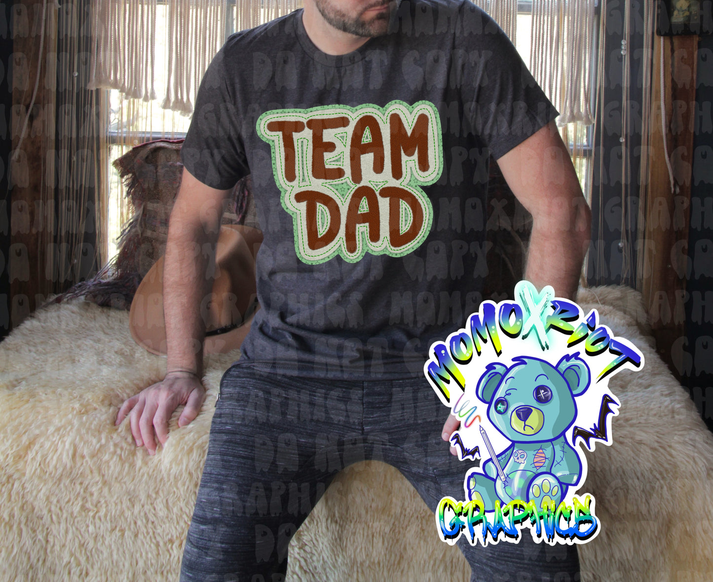 Team Dad - Red/Green Faux Patch PNG File